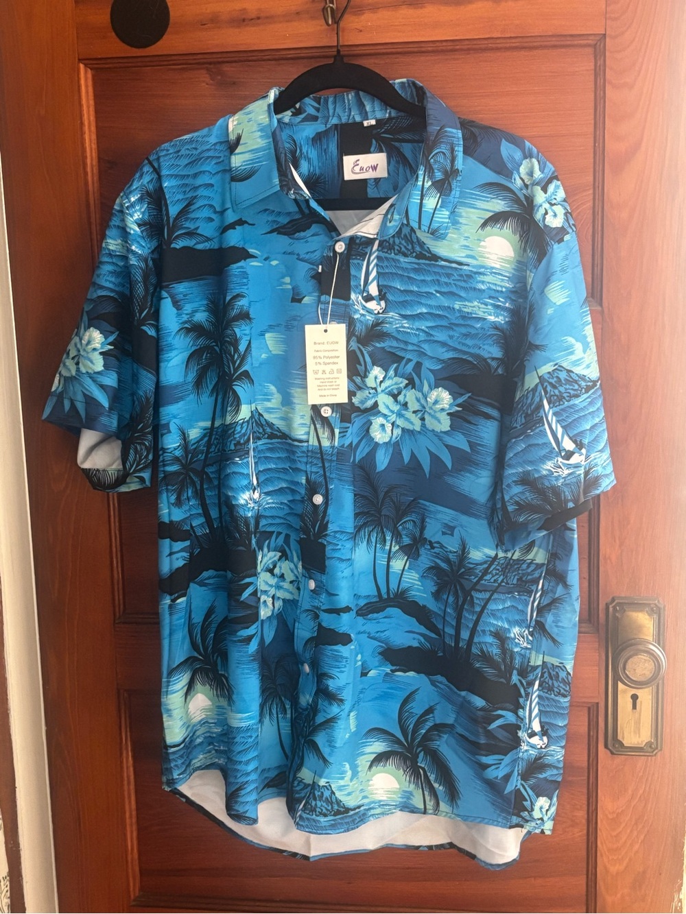 Men's Blue Hawaiian Print Short-Sleeve Button-Down Shirt